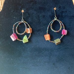 Beaded Dangle Hoop Earrings